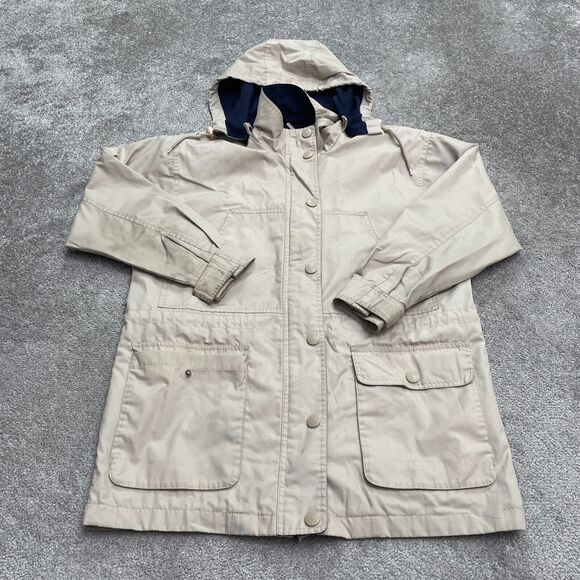 St. John's Bay Jackets & Blazers - St. John's Bay Hoodie Long coat Jacket Womens Petite Medium Beige Button Casual